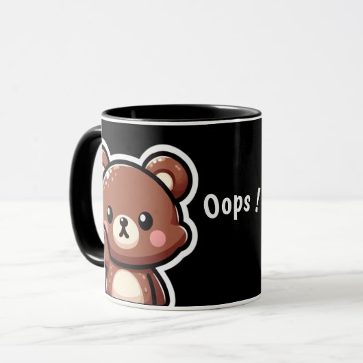 Cute Bear Oops Mug | Funny Kawaii Coffee Cup Mok (Voorkant links)