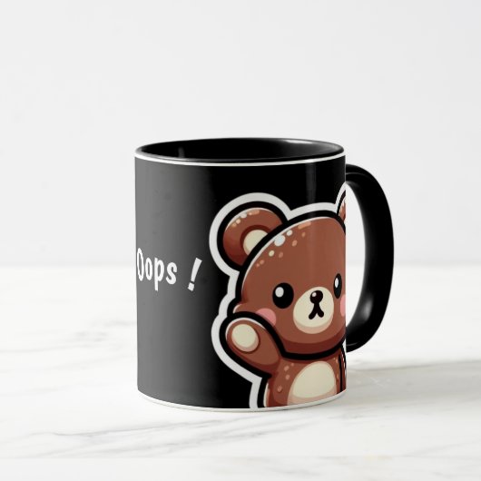 Cute Bear Oops Mug | Funny Kawaii Coffee Cup Mok (Voorkant rechts)