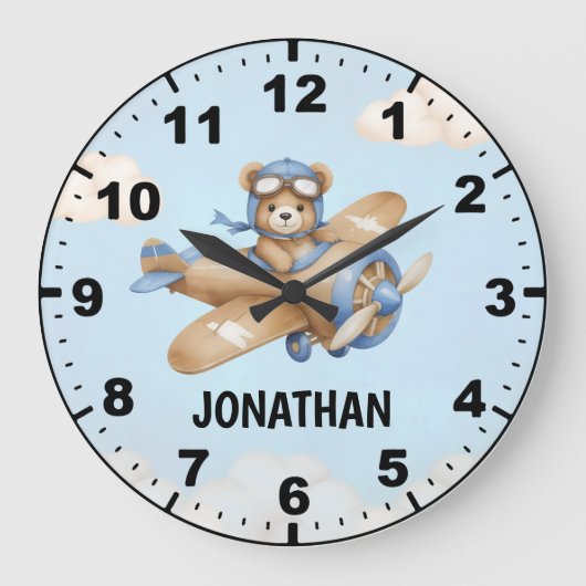 Cute Bear Pilot in a Sky Adventure Grote Klok (Voorkant)