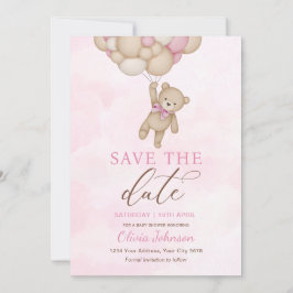 Cute Bear Pink Save the Date Kaart