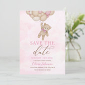 Cute Bear Pink Save the Date Kaart (Staand voorkant)