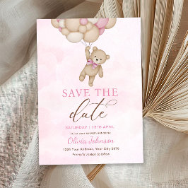 Cute Bear Pink Save the Date Kaart