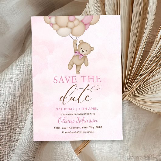 Cute Bear Pink Save the Date Kaart