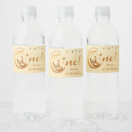 Cute Bear Sleep On The Moon 1st Birthday Waterfles Etiket