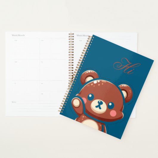 Cute Bear Spiral Planner – Teal Blue Teddy Bear  (Display)