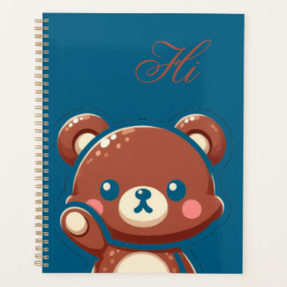 Cute Bear Spiral Planner – Teal Blue Teddy Bear 