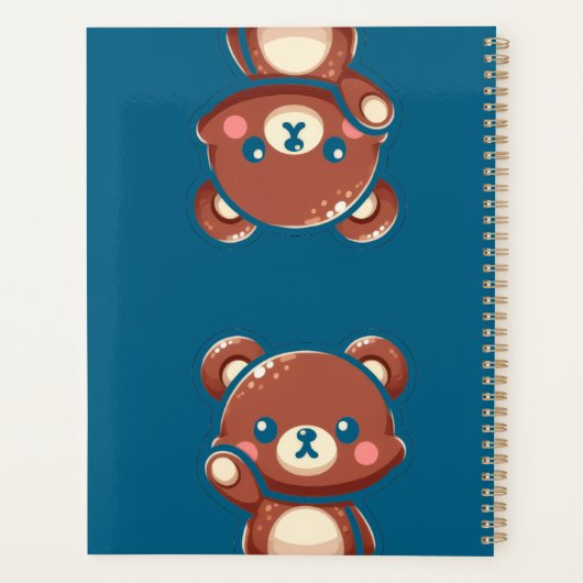 Cute Bear Spiral Planner – Teal Blue Teddy Bear  (Achterkant)