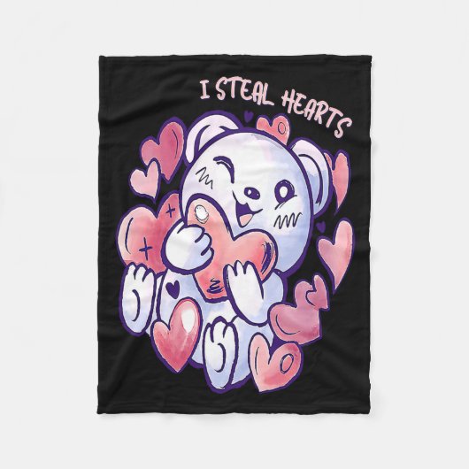Cute Bear Steal Hearts Valentines Day Or Toddler Fleece Deken (Voorkant)