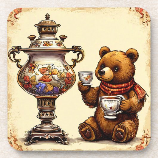 Cute Bear Tea Time Onderzetter | Knus Bosdier (Voorkant)