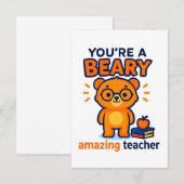 Cute Bear Teacher Appreciation Card Bedankkaart (Voorkant / Achterkant)