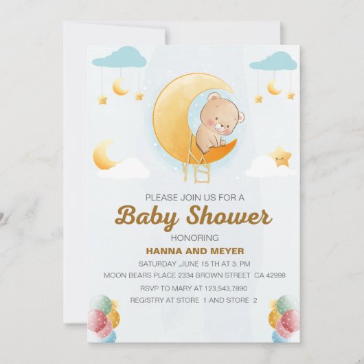 Cute Bear Thema Meisje Baby Shower Uitnodiging (Voorkant)