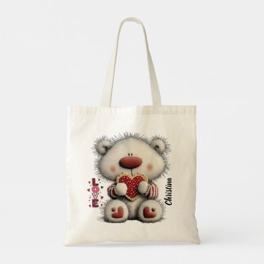 Cute Bear Valentines Day Love Custom Name  Tote Bag (Achterkant)
