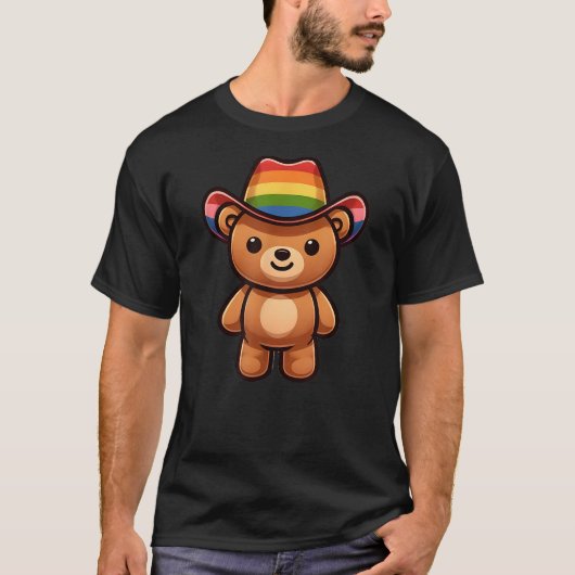 Cute Bear With Cowboy Hat Pride Rainbow T-shirt (Voorkant)