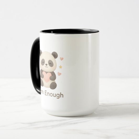 Cute Bear with Pink Heart — I Am Enough mug Mok (Voorkant links)