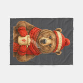 Cute Bear With Santa Hat Coffee Lover Funny Winter Fleece Deken (Voorkant (Horizontaal))