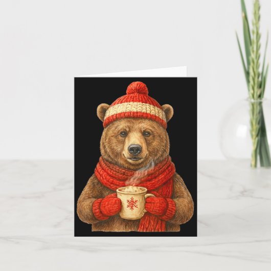 Cute Bear With Santa Hat Coffee Lover Funny Winter Kaart (Voorkant)