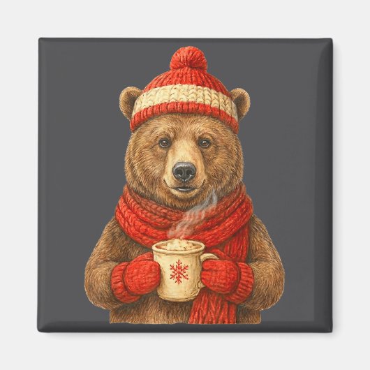 Cute Bear With Santa Hat Coffee Lover Funny Winter Magneet (Voorkant)