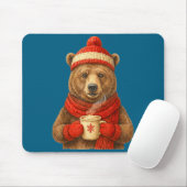 Cute Bear With Santa Hat Coffee Lover Funny Winter Muismat (Met muis)