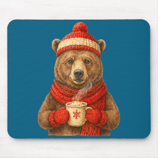 Cute Bear With Santa Hat Coffee Lover Funny Winter Muismat (Voorkant)