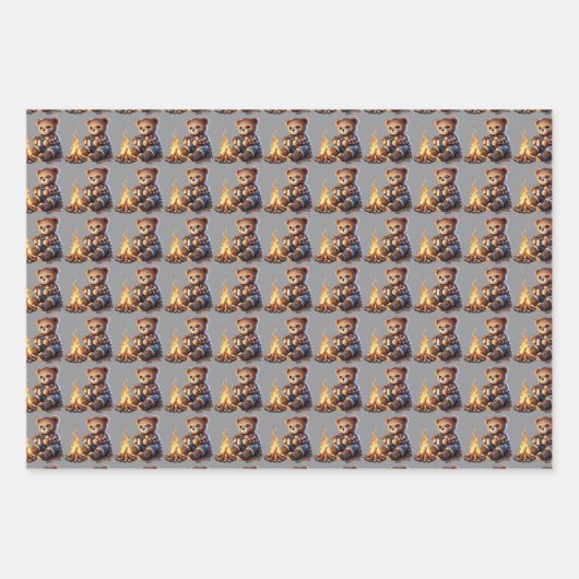 cute bear Wrapping Paper Flat Sheet Set of 3 (Voorkant 3)