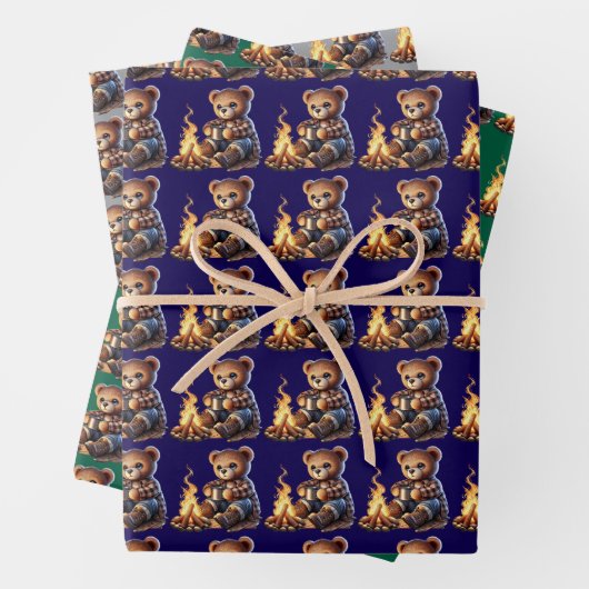 cute bear Wrapping Paper Flat Sheet Set of 3 (In situ)
