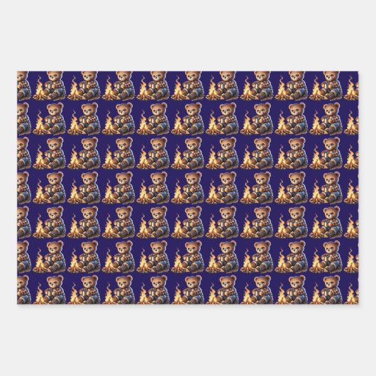 cute bear Wrapping Paper Flat Sheet Set of 3 (Voorkant)