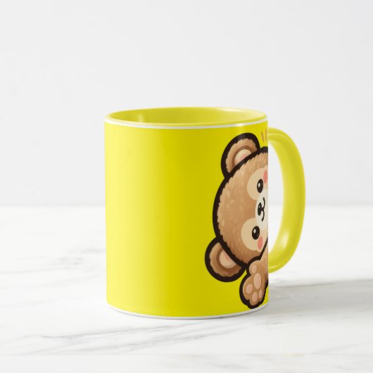 Cute Bear Yellow Mug | Kawaii Coffee Cup Mok (Voorkant rechts)