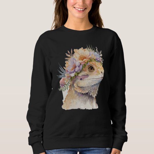 Cute Bearded Dragon Flower Crown Floral Watercolor Trui (Voorkant)