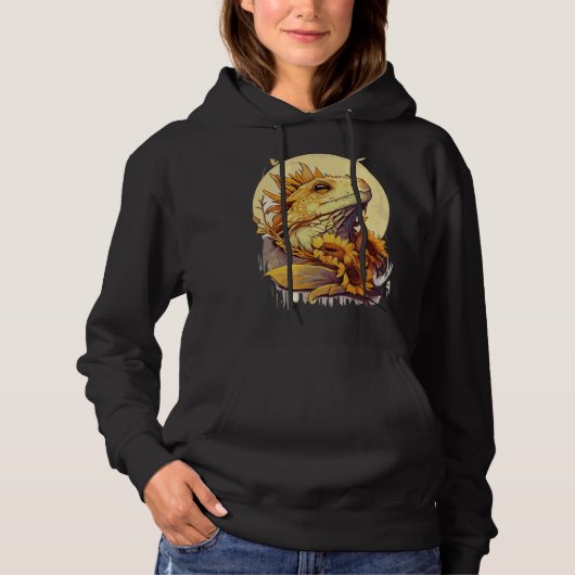 Cute Bearded Dragon Sunflower Reptile Lizard Hoodie (Voorkant)