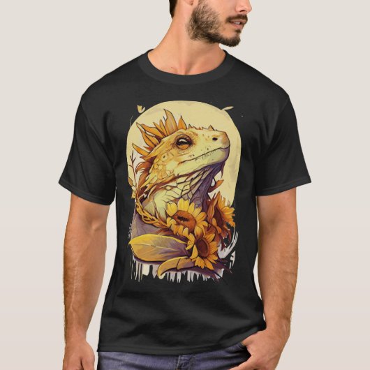Cute Bearded Dragon Sunflower Reptile Lizard T-shirt (Voorkant)