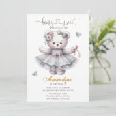 Cute bearly sweet  girl birthday  Invitation Kaart (Staand voorkant)