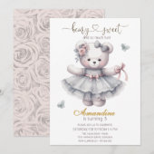 Cute bearly sweet  girl birthday  Invitation Kaart (Voorkant / Achterkant)