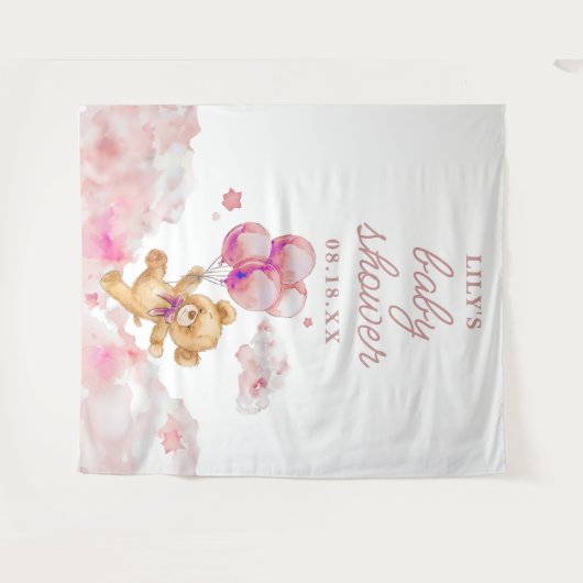 Cute Bearly Wait Roze Meisje Baby Shower Foto Prop Wandkleed (Voorkant (horizontaal))
