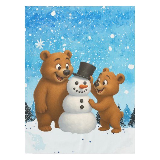cute bears building a snowman tafelkleed (Voorkant)