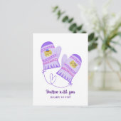 Cute Bears In Love Purple Mittens Valentine's Day Briefkaart (Staand voorkant)