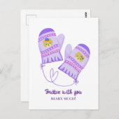 Cute Bears In Love Purple Mittens Valentine's Day Briefkaart (Voorkant / Achterkant)