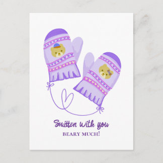 Cute Bears In Love Purple Mittens Valentine's Day  Briefkaart