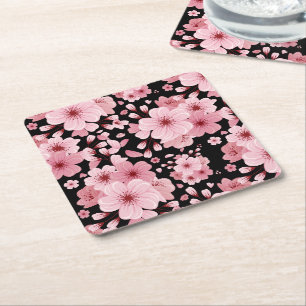 Cute Beauful Cherry Blossom Square Paper Onderzett Kartonnen Onderzetters