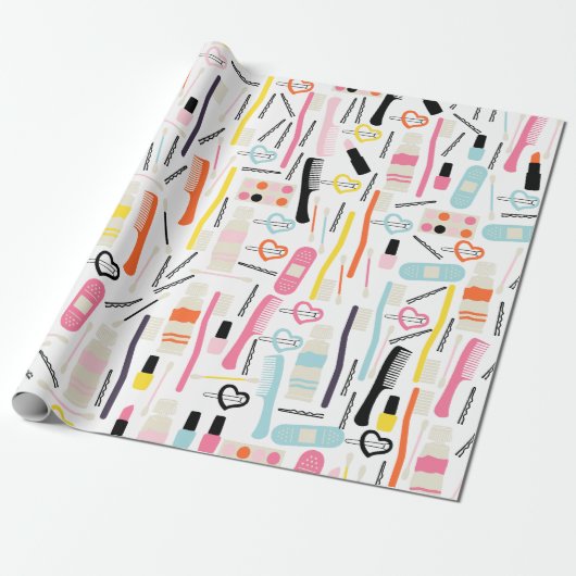Cute Beautician Wrapping Paper Cadeaupapier (Uitgerold)