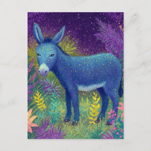 Cute Beautiful Donkey Blue Purple Briefkaart (Voorkant)