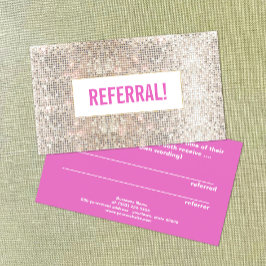 Cute Beauty Salon Referral Faux Silver Sequin Pink