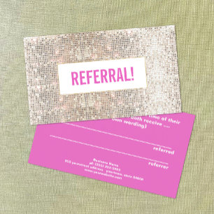 Cute Beauty Salon Referral Faux Silver Sequin Pink