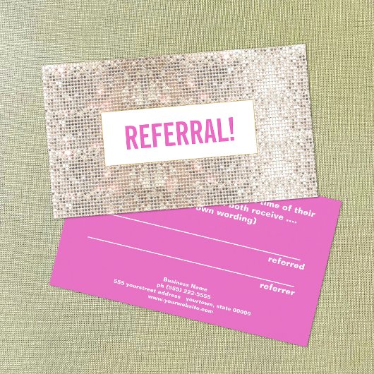 Cute Beauty Salon Referral Faux Silver Sequin Pink
