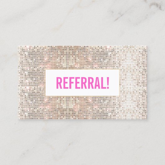 Cute Beauty Salon Referral Faux Silver Sequin Pink (Voorkant)
