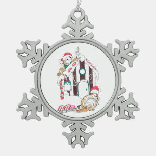 Cute Beaver Chalet met Kerstmis Versiering Wildlif Tin Sneeuwvlok Ornament