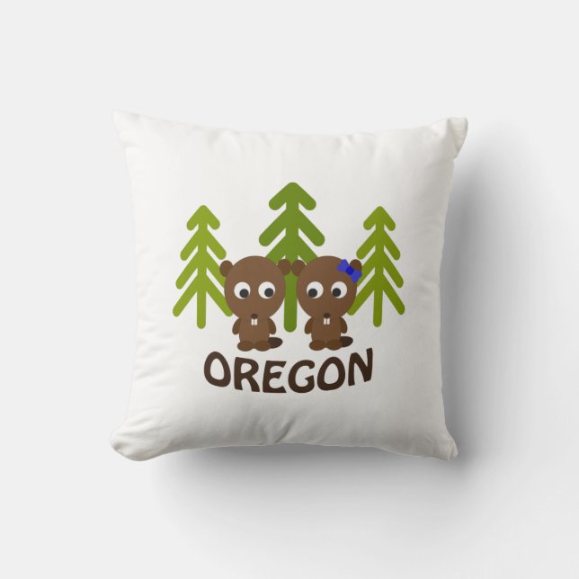 Cute Beaver Couple Oregon Kussen (Voorkant)