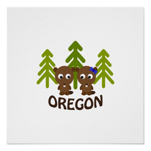 Cute Beaver Couple Oregon Perfect Poster (Voorkant)