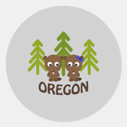 Cute Beaver Couple Oregon Ronde Sticker (Voorkant)