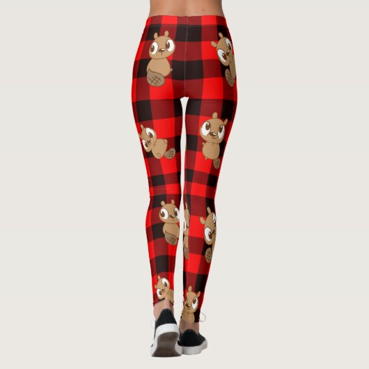 Cute Beaver op Flannel Leggings (Achterkant)