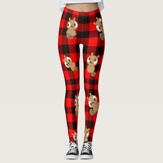 Cute Beaver op Flannel Leggings (Voorkant)
